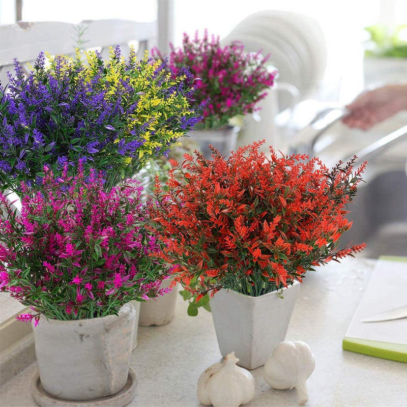 ArtBloom 8 Bundles Outdoor Artificial Lavender Fake Flowers UV Resistant Shrubs, Faux Plastic Greenery for Indoor Outside Hanging Plants Garden Porch Window Box Wedding Farmhouse Decor (Orange Red) - Image 5